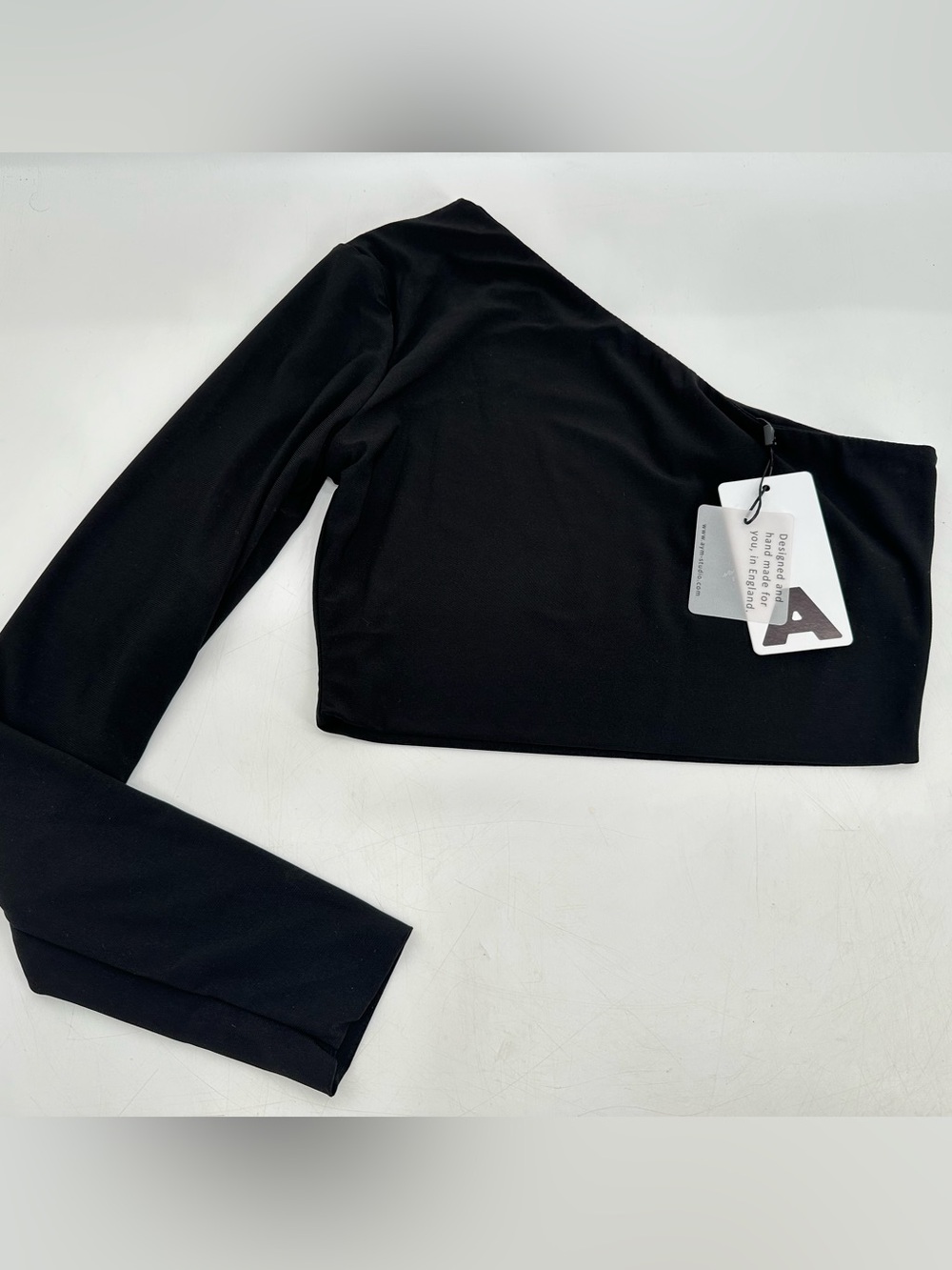 AYM Studio Black One Shoulder Long Sleeve Crop Top Size Medium NWT